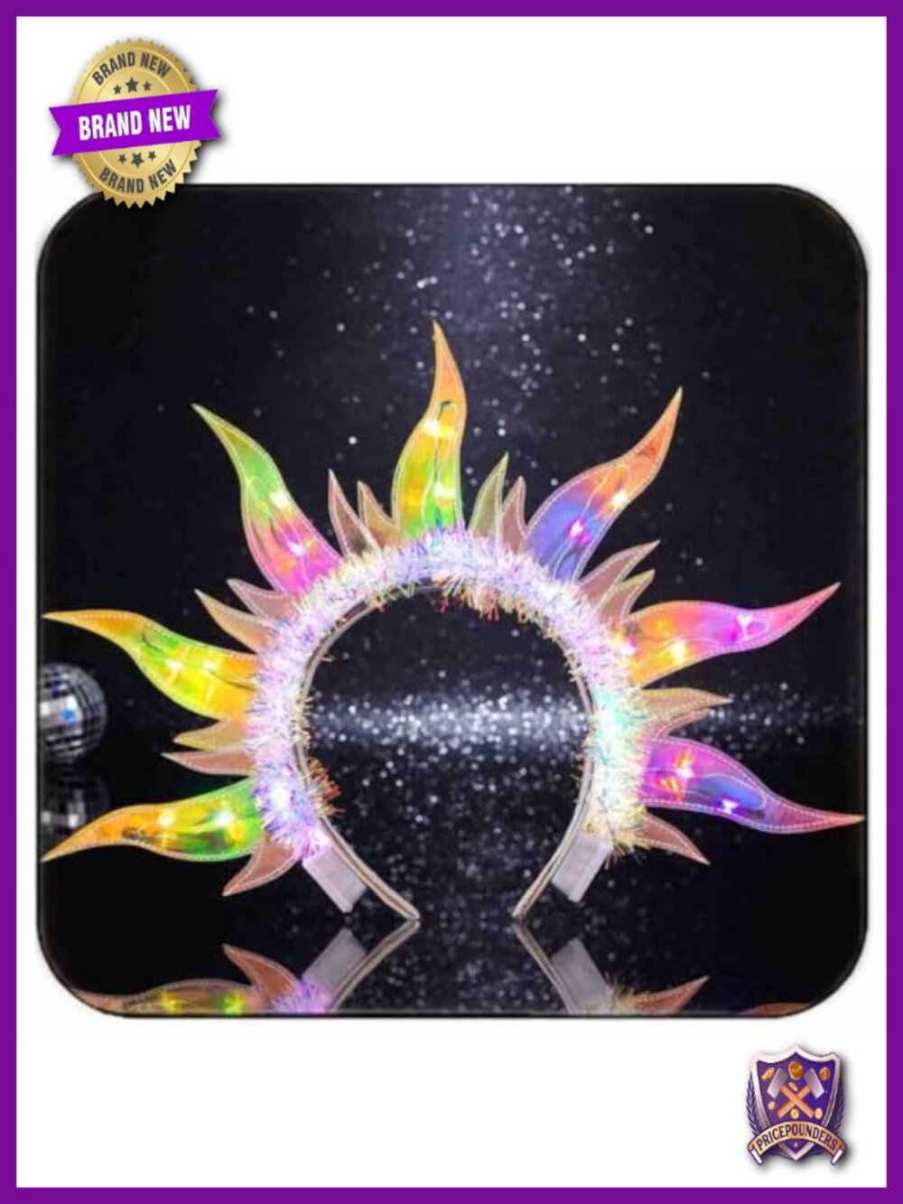 LED Light Up Fire Flame Headband Sun Goddess Halo Rave Hair Accessory Women TPU